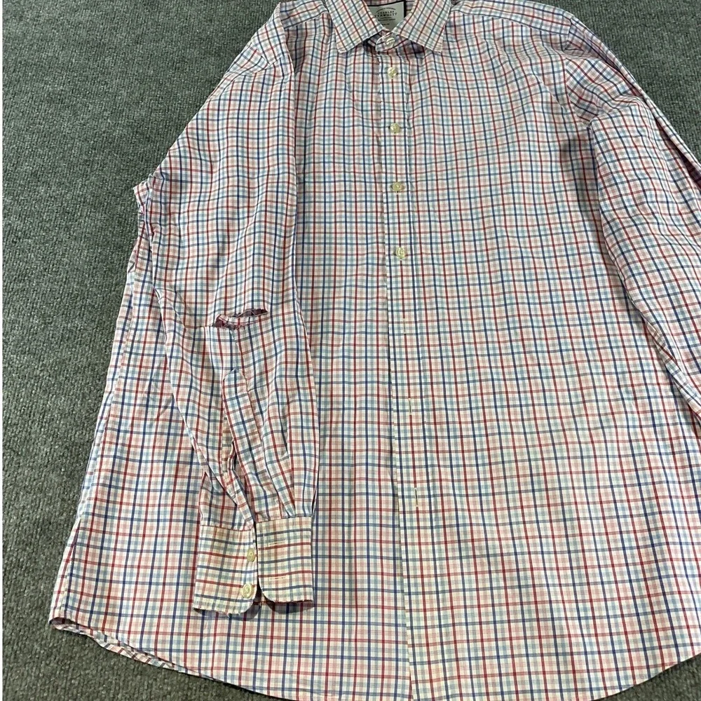 Charles Tyrwhitt Slim Fit Dress Shirt Mens 17/35 Blue Red Check Non Iron LS